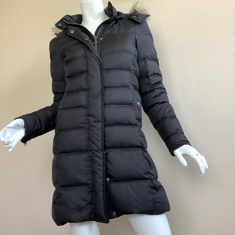 Women's Black Puffer Coat with Faux Fur Hood - Picture 2 of 8